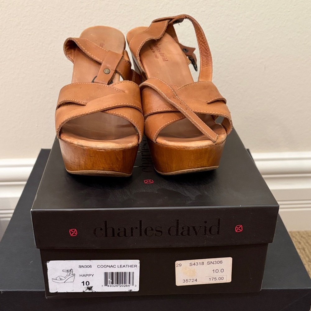 Charles David Tan Leather Platform Sandals